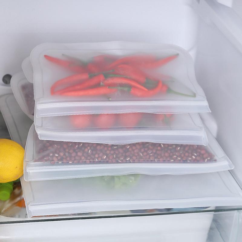5Pcs Silicone Food Storage Containers Leakproof Stand Up Zip Shut Reusable Rolls Fresh-Keeping Food For Meat Fruits Vegetables
