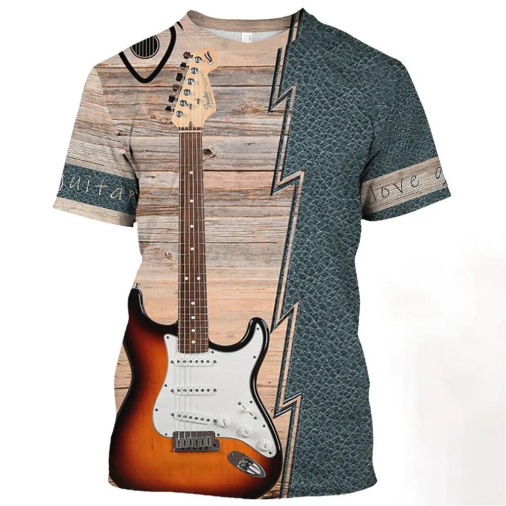 3D tištěný vzor kytarového nástroje s krátkým rukávem 2023 Nové pánské tričko Móda Street Harajuku Neutrální tričko Ležérní Zábava Top
