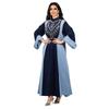 Dubai Indonesia Amazon Middle East Women's Clothing Patchwork Contrast Color Stand-up Collar Rhinestone Robe Gown Dress Dress