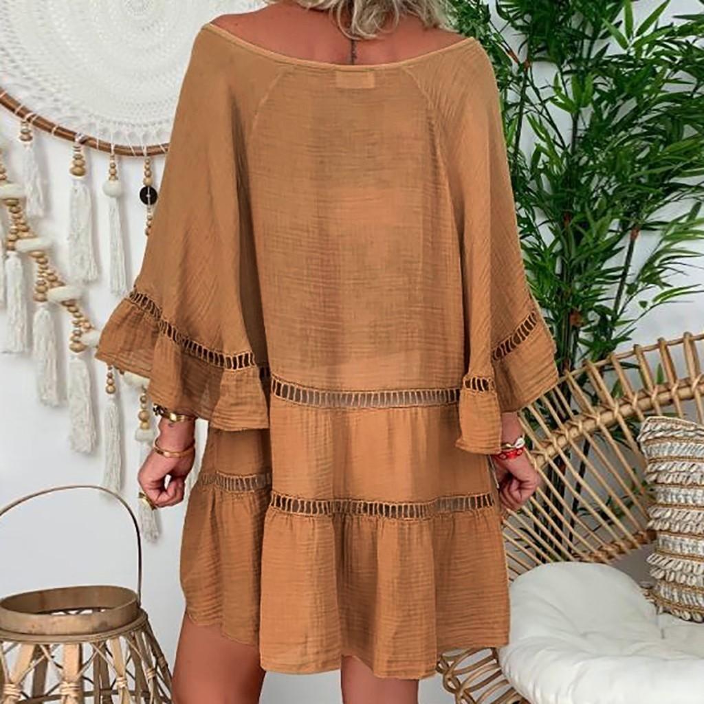 Women's Plus Size Solid Cotton And Linen Hollow Out V-neck Pullover Tops Shirt