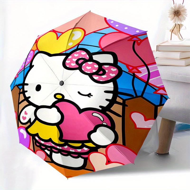 1pc Hello Kitty,Hearts Automatic Umbrella-Foldable, Durable 8-Bone Design, Compact and Stylish, Great for Camping, Halloween, Christmas, Mot