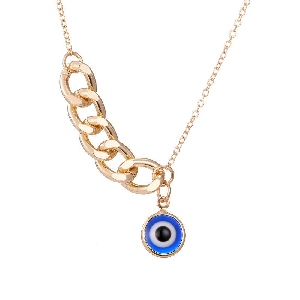 Alloy Enamel Evil-Eye Bamboo Chain Sporty Necklace Blue-Eye Pendant Women s Accessory