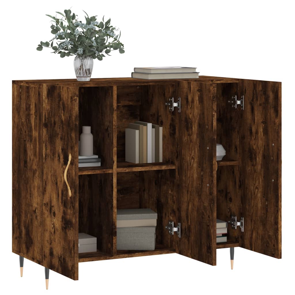 Sideboard Smoked Oak 90 X 34 X 80 Cm Wood Based Material