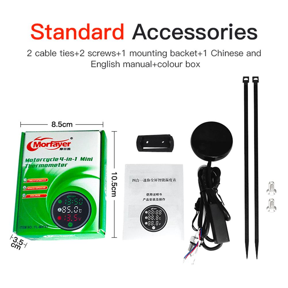 9-24V Motorcycle Thermometer LED Digital Display Electronic 4 In 1 Water Temperature Meter Voltmeter Gauge Low Voltage Alarm