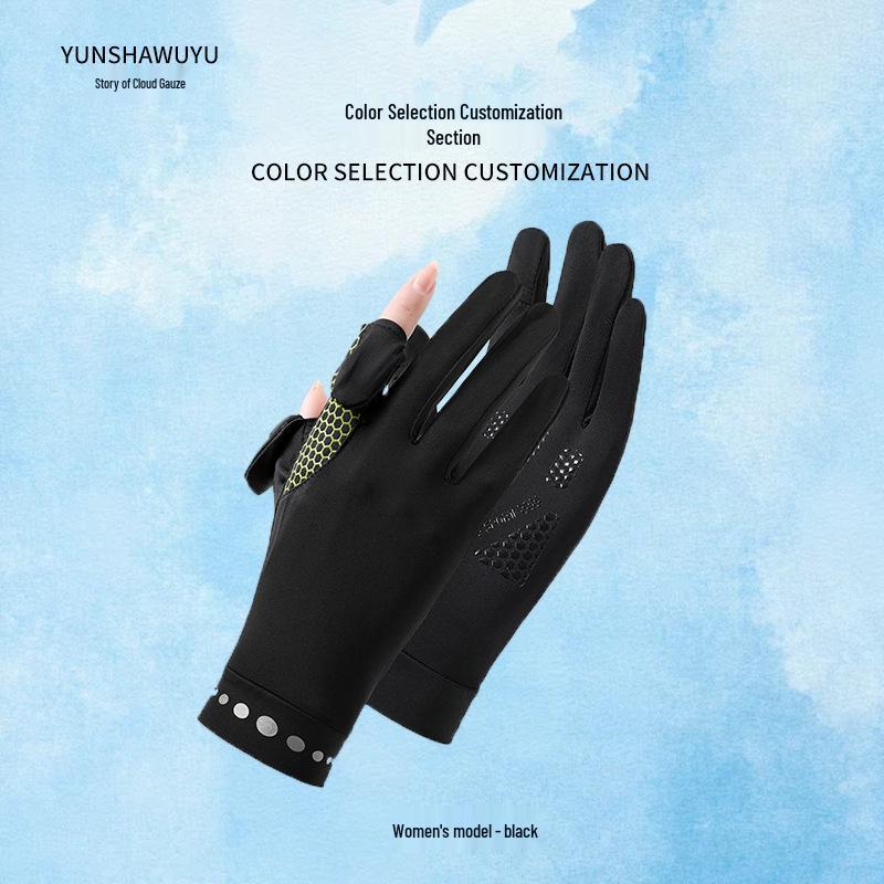 Unisex Breathable UV Protection Fingerless Gloves - Ice Silk, Non-slip, Touchscreen Compatible for Summer Cycling and Driving.