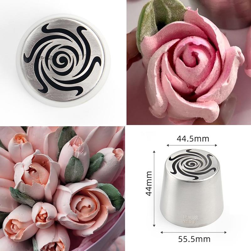 XL Stainless Steel Rotating Flower Pattern Russian Icing Tip Marshmallow Piping Nozzle For Cake Decorating Baking Utensil
