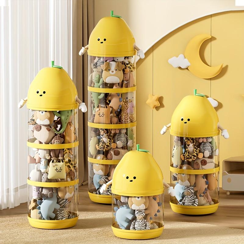 Plush Toy Storage Organizer,Stackable Transparent Cylindrical Containers with Lids, Large Capacity for Dolls,Muppets,Playroom Organizer,Playful Design