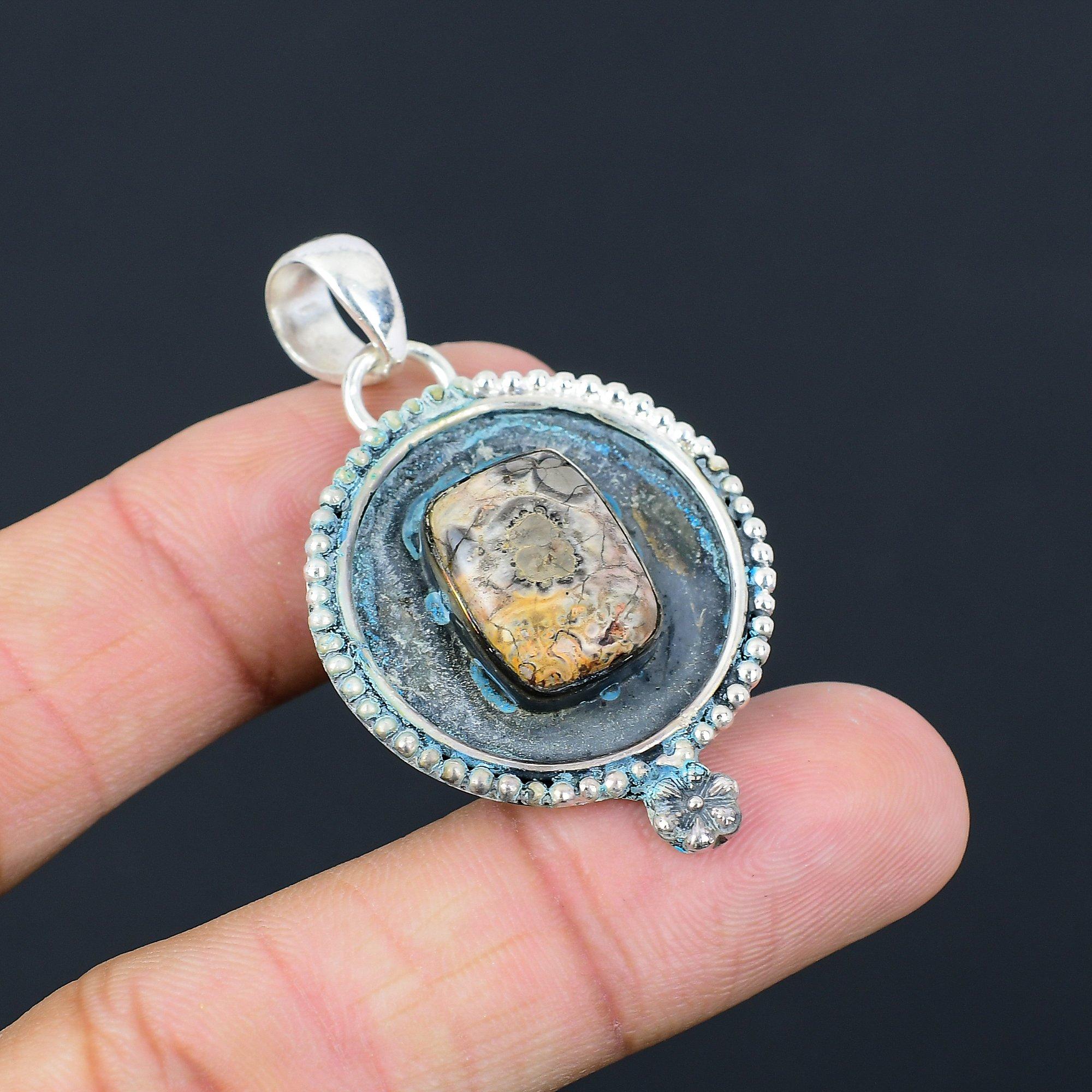 Womens day Deal Birds Eye Jasper Stone 925 Silver Handmade Wedding Boho Pendant