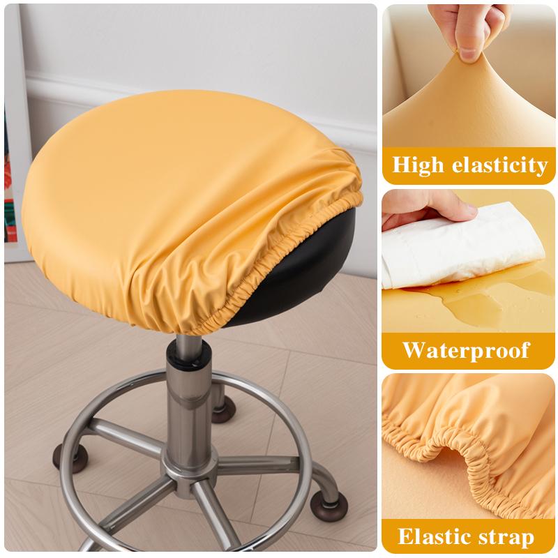 Waterproof PU Bar Stool Cover Round Seat Cushion Cover Stretch Chair Covers with Non Slip Bottom for Bar, Kitchen, Dining Room