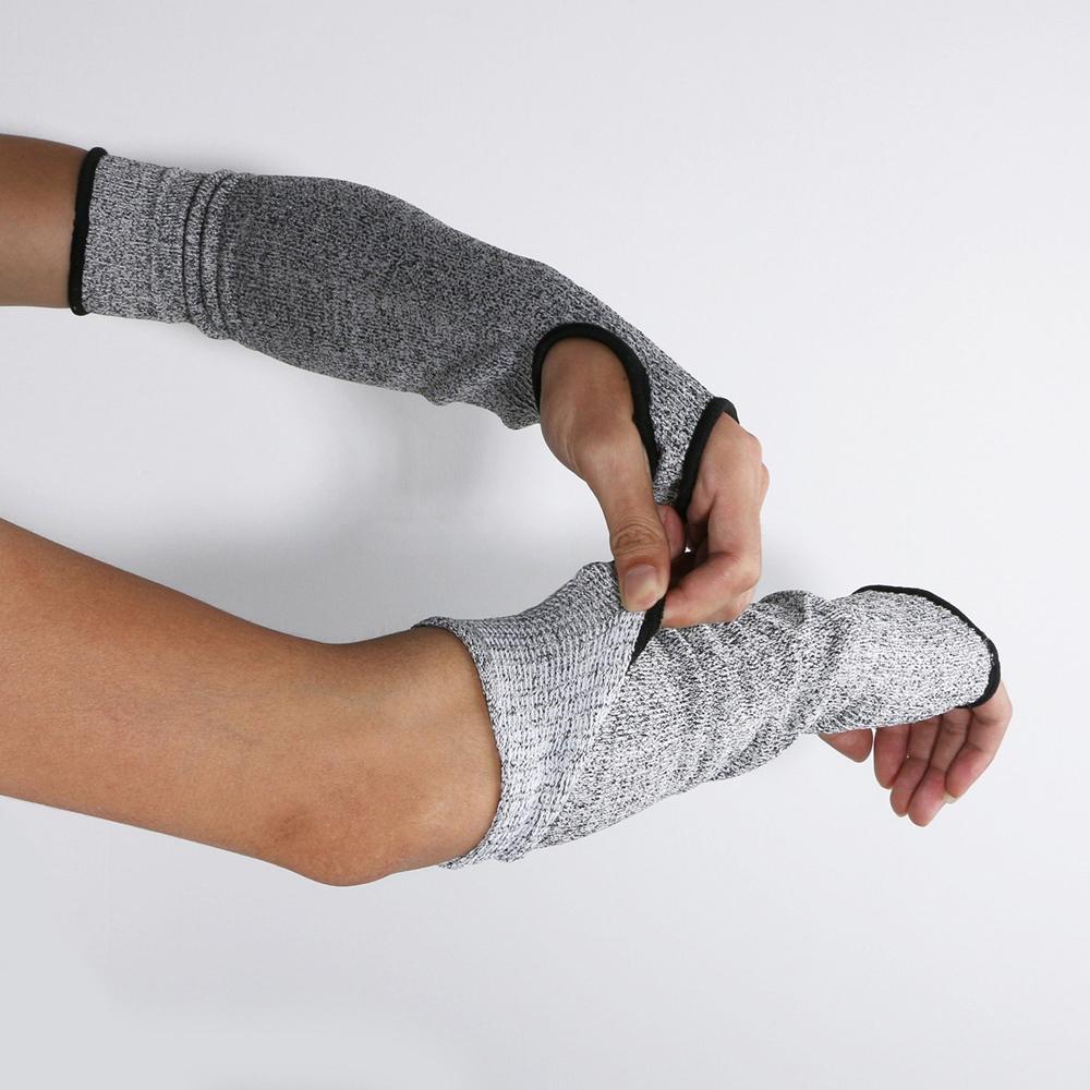 1 Pair 45cm Gray Cut Resistant Sleeves with Thumb Hole For Work Preventing Stab