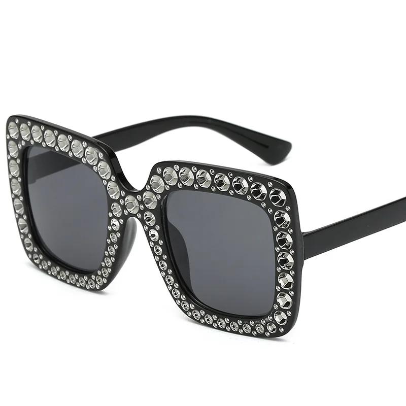 Latest Diamond Plated Large Sunglasses Female Vintage Square Colorful Ocean Sunglasses Personalized Outdoor UV400 Sunscreen Eyewear
