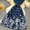 French light and mature style retro printing lapel dress women's summer sleeveless waist and thin pendulum temperament long dress