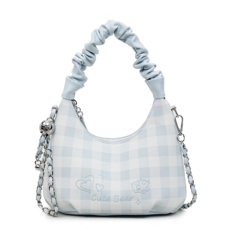 Karierte tragbare kleine Tasche Damen neue trendige Mode plissierte Wolkentasche Sommer Damen Ketten-Umhängetasche