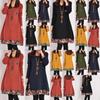 Cozy Women Fall Winter Floral Print Dress Long Sleeve Stylish Patchwork Jumper Top