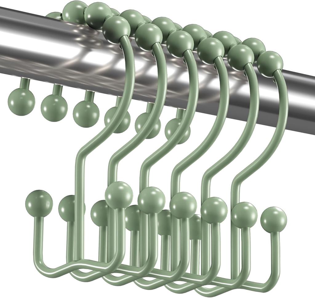 Shower Curtain Hooks Rings, Rust Resistant Metal Double Glide Shower Hooks Rings for Bathroom Shower Rods Curtains, Set of 12 Hooks