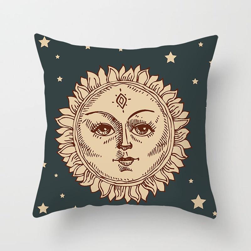 Home Bedroom Living Room Sofa Cushion Cover Decoration Sun Moon Mandala Series Pattern Printing Pillowcase