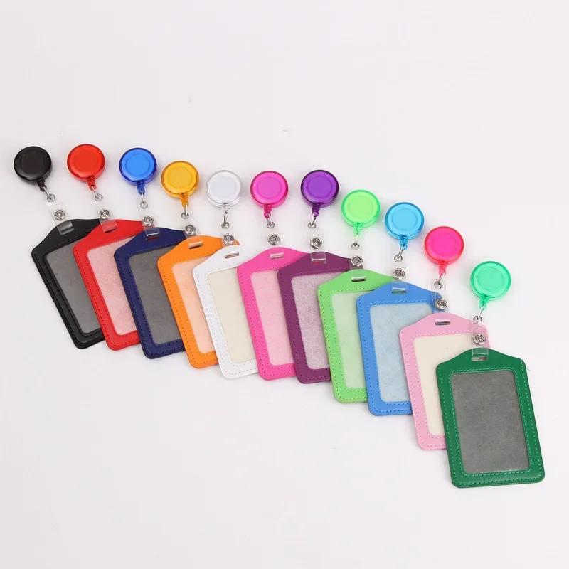 Women Man Bank Credit ID Card Holders Bus Identity Badge Protector Cover Bus Card Covers with Retractable Reel Office Supply