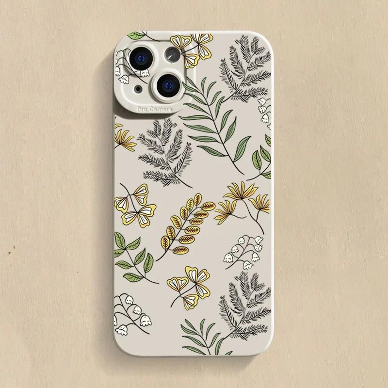 Abstract Plants Phone Case For iPhone 16 11 12 13 14 15 Pro Max X XS XR 7 8 Plus  16E Shockproof Silicone Soft Cover_