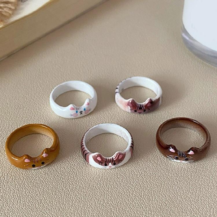 Cartoon Tropfenglasur Katzenring Tierisches Thema Fingerband Schmuck Handgefertigte Accessoires für den Alltag oder zum Verschenken
