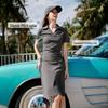 Xiangying Women's Polo Collar Ruched Waist Slim Dress