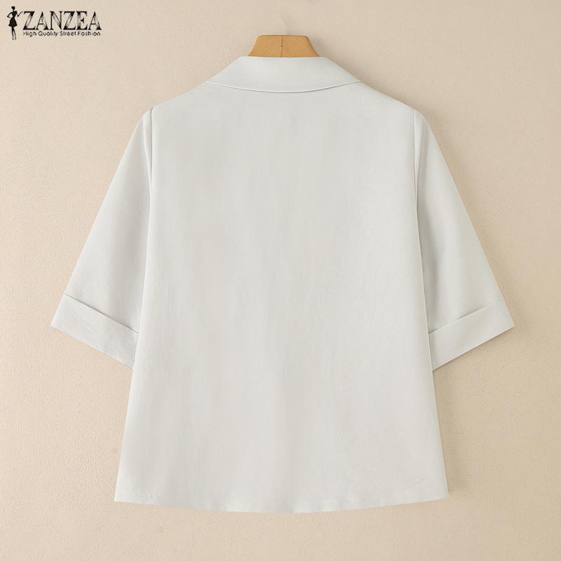 ZANZEA Women Casual Suit Collar Solid Color Long Sleeve Thin Cardigan Tops