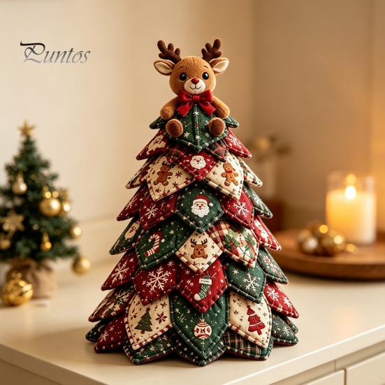 Kits de Manualidades para Decoración del Hogar DIY Kit de Árbol de Navidad de Tela Acolchada, Set de Costura Patchwork Vintage Actividades Educativas Decoración de Mesa para Niños, Hecho a Mano