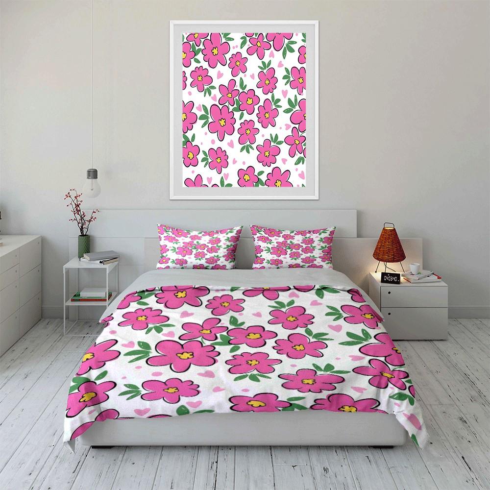 Pink Floral Set For Decoration Purposes Exquisite Three-Piece Bedding Set Gift For Kids And Adults