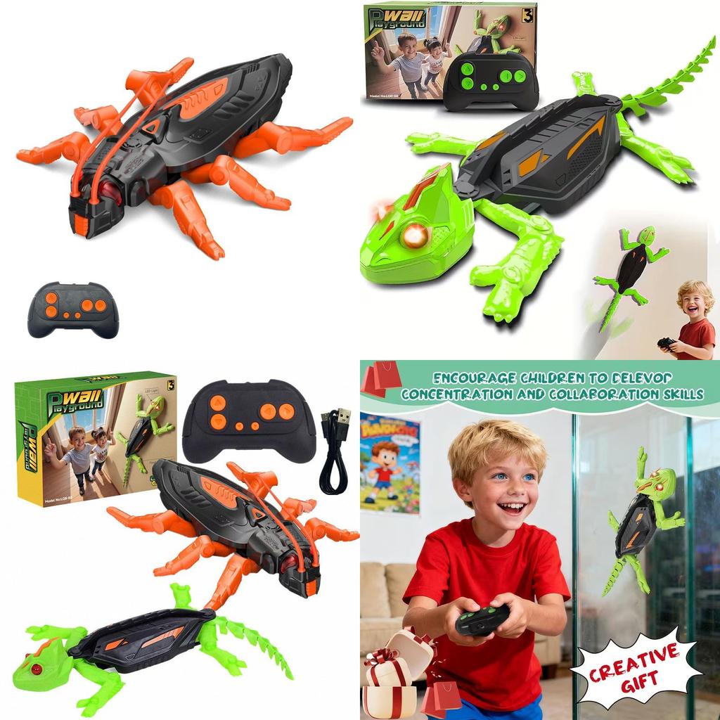 Wireless Remote Control Wall Climbing Lizard Toy With Led Design For Kids