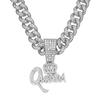 Queen Crown Hip Hop Zinc Alloy Full Diamond Pendant Necklace