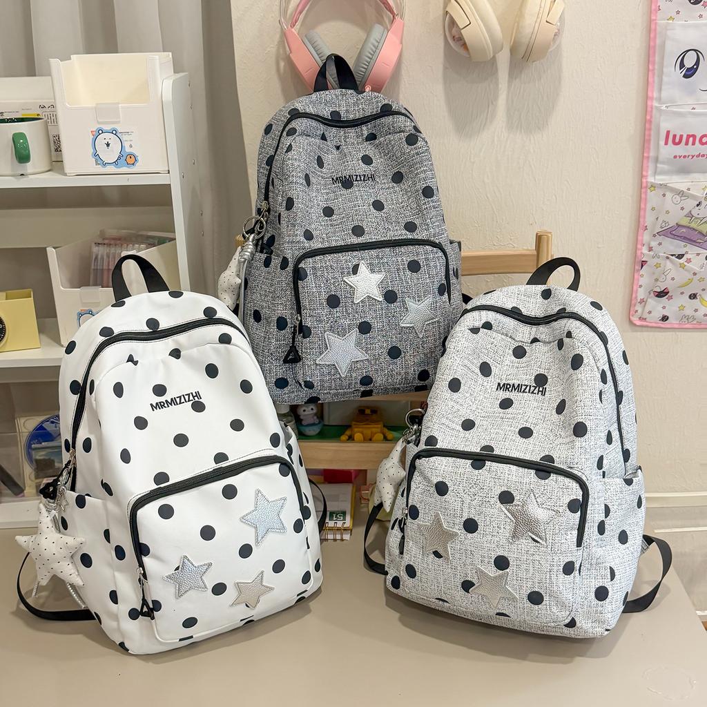 Schoolbag retro polka dot star embroidered backpack Korean ins atmosphere sweet girl junior high school schoolbag female backpack