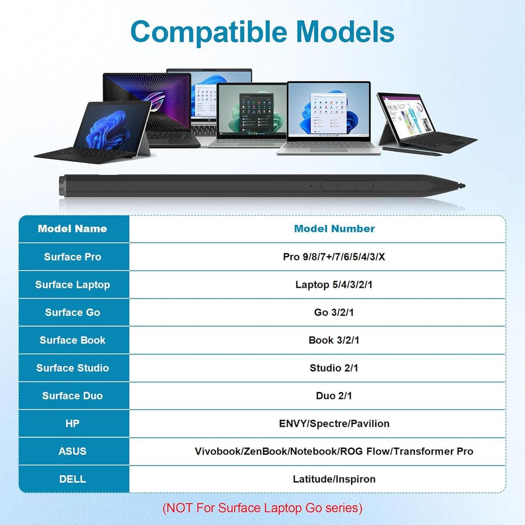 Surface Pro Pen Stylus for Microsoft Surface Pro 11/X/9/8/7/6/5/4/3, Surface Go/Surface Laptop/Studio/Book 4/3/2 Stylus Pen with Palm Rejection, 4096