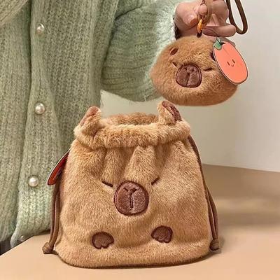 Bolsa de armazenamento de pelúcia Capivara, bolsa para lápis de estudantes, artigos de papelaria, lindo fone de ouvido, bolsa fofa Capivara para decoração de festa, suprimentos