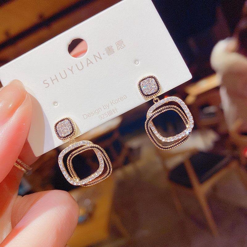 S925 Sterling Silver Geometric Square Earrings: Korean Cool Style, Versatile  Chic