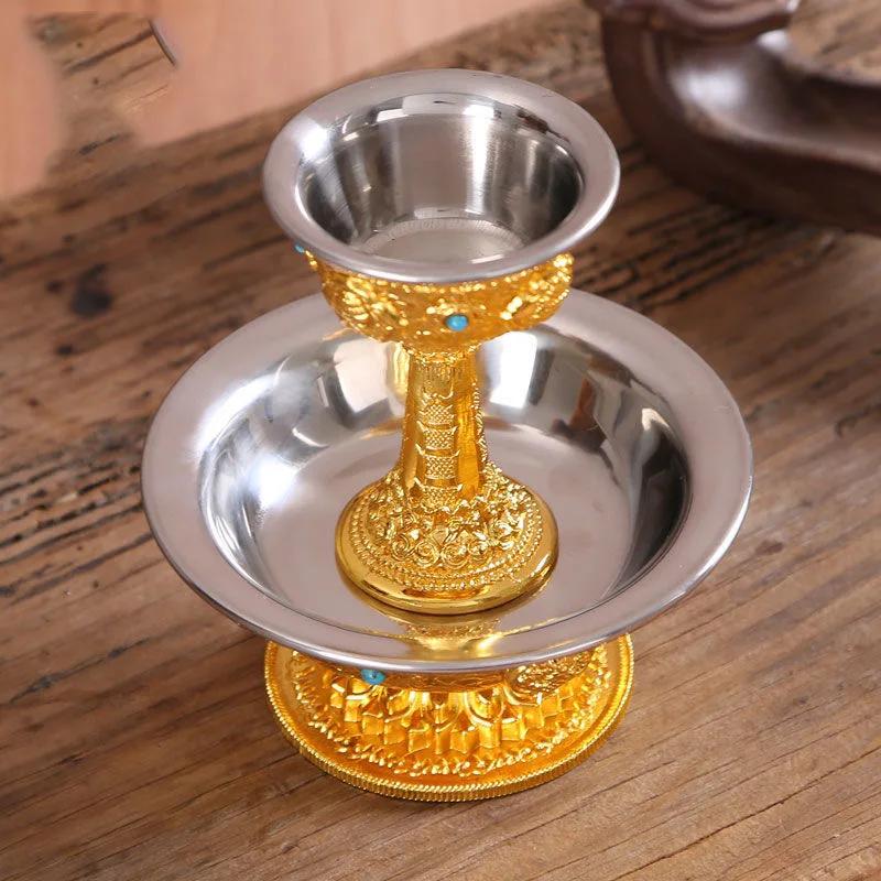 Buddhist Manza Protection Dharma CupTantric Alloy Handicraft, Tibetan Tribute, Gilt Buddhism Plate, Home Gift, Indoor Decorative