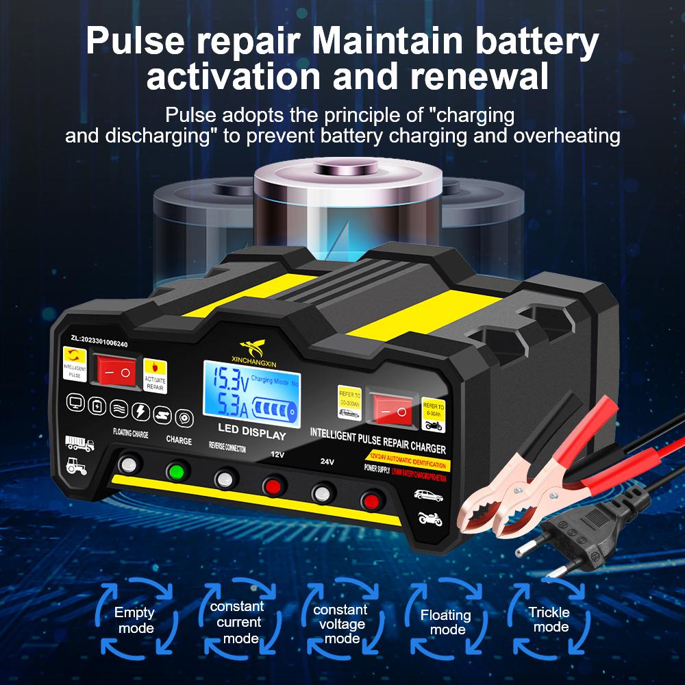 220W Intelligent Pulse Repair Battery Charger Fast Power EU Plug For Wet Dry Lead Acid Full Automatic Car Battery Charger 300AH LCD Display