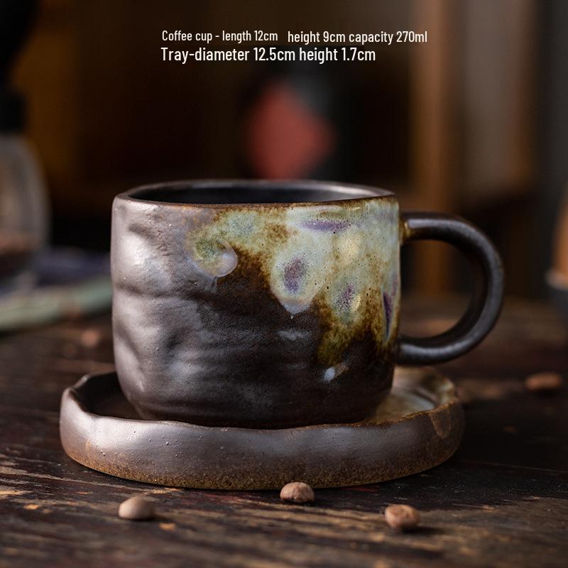 Retro Ceramic Kiln-Glazed Mug & Saucer - Customizable Logo