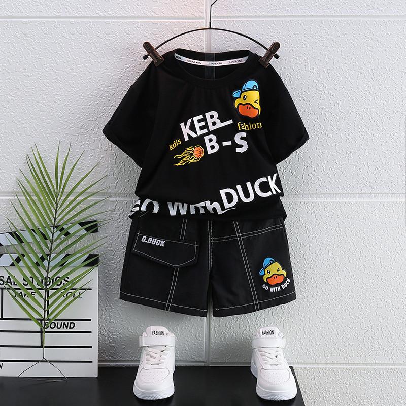 Stylish Summer Short Sleeve Set For Boys Featuring Cute Cartoon Duck Design Ideal For Ages 3 To 8