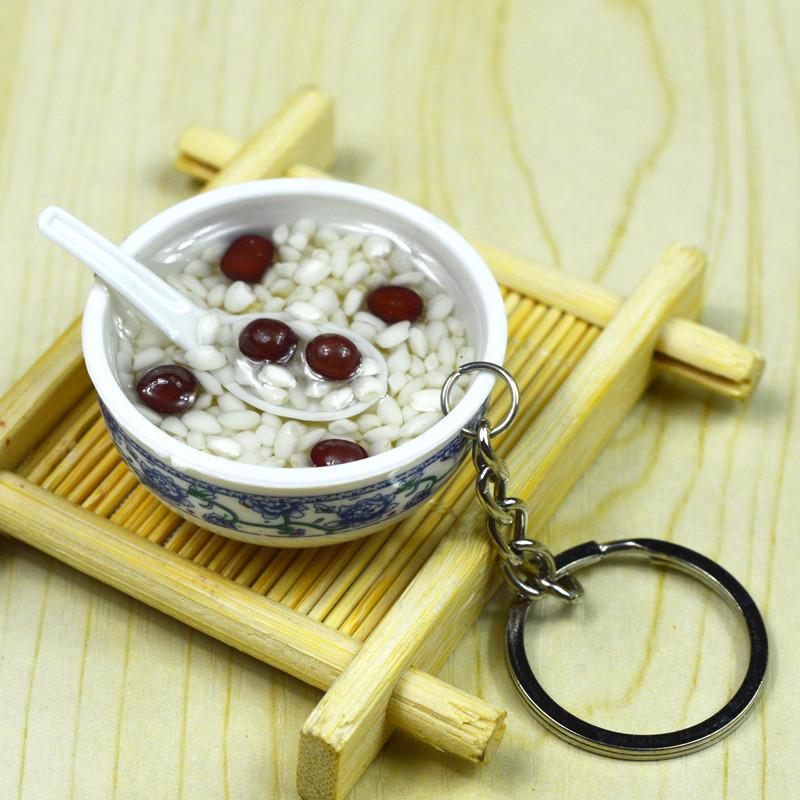 Chinese Style Realistic Noodle Keychain, 4cm Blue and White Porcelain Bowl, Food Play Prop.