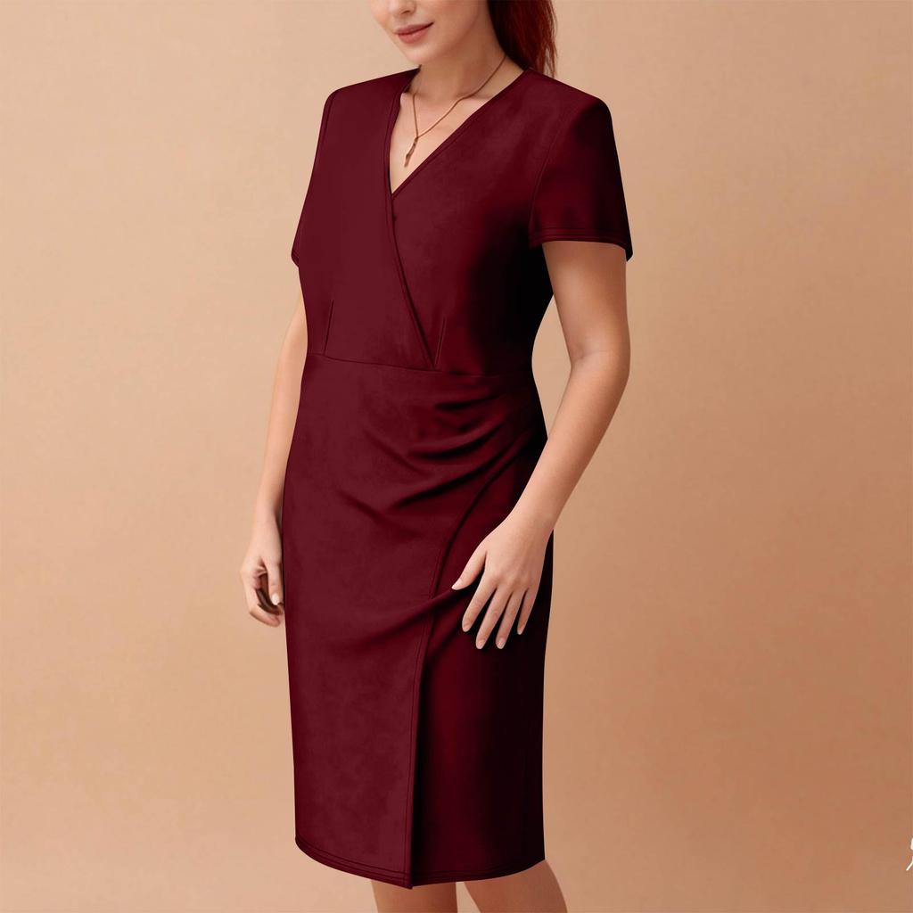 Women's Plus Size Casual Loose-Fit V-Neck Short-Sleeve Dress