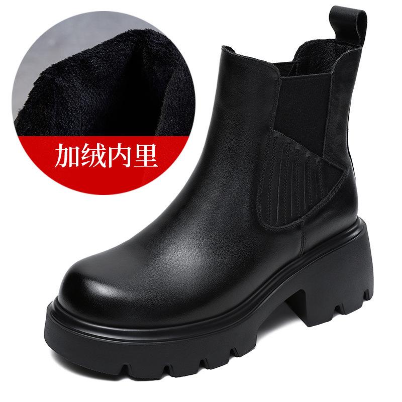 Autumn and winter new retro Martin boots women's British leather platform small Chelsea short boots