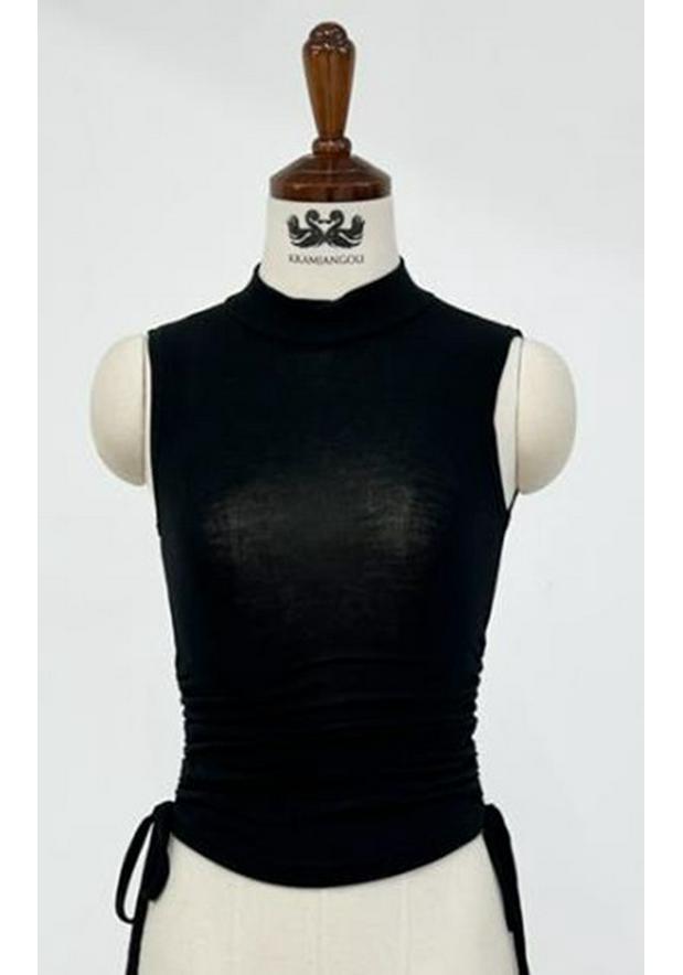 Women's Sporty Style Sleeveless Tight T-Shirt with Ruffled Base Layer, Half-High Neck, Thin and Slightly See-Through