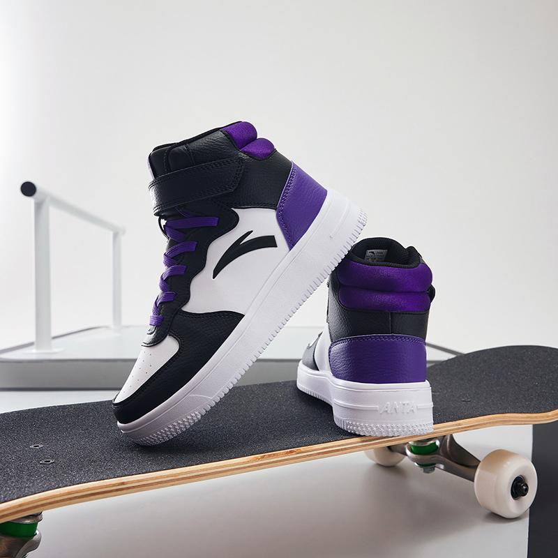 Anta Kids Casual Comfortable Non-Slip Shock Absorbing Wear-Resistant High-Top Sneakers Kids Sneakers White Black Purple A33038015J-4