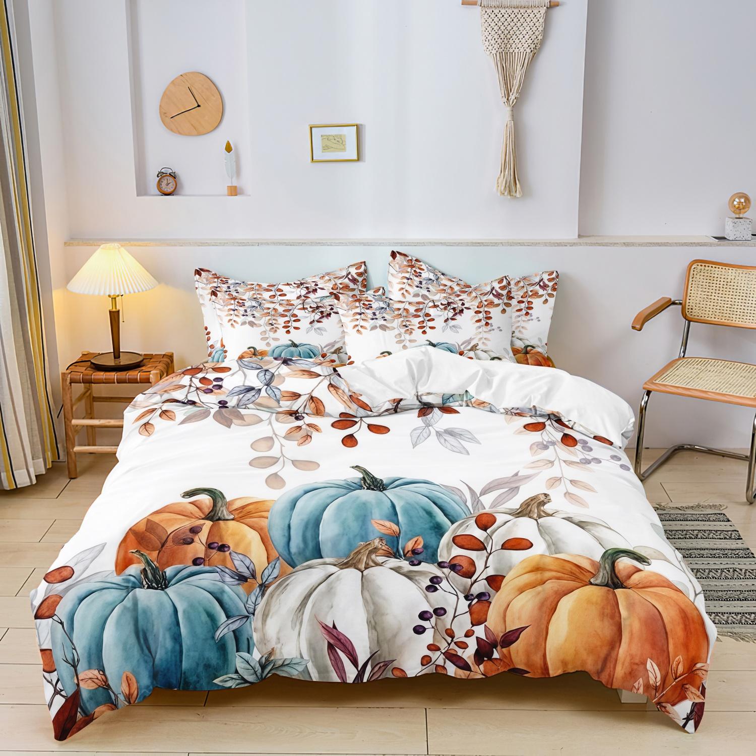 

Comforter 3-Piece Set Watercolor Style Pumpkin Print Decorative Bedding Setchristmas Giftperfect Harvest Festival Gift Comforter (quilt)-EU Single(135*200cm)3pcs