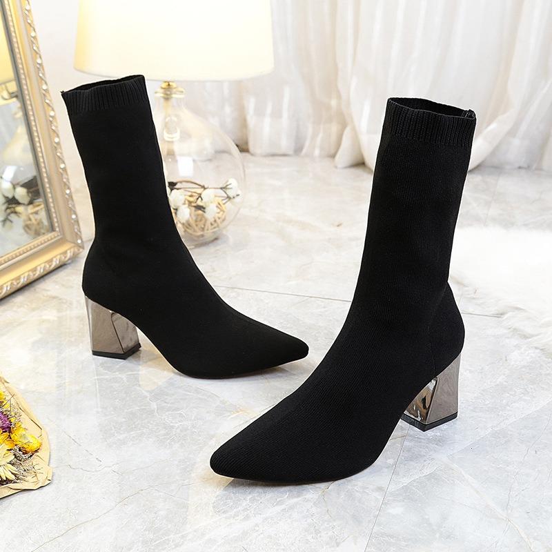 Knitted Short Boots, Women's Martin Elastic Boots, Knitted Socks Boots