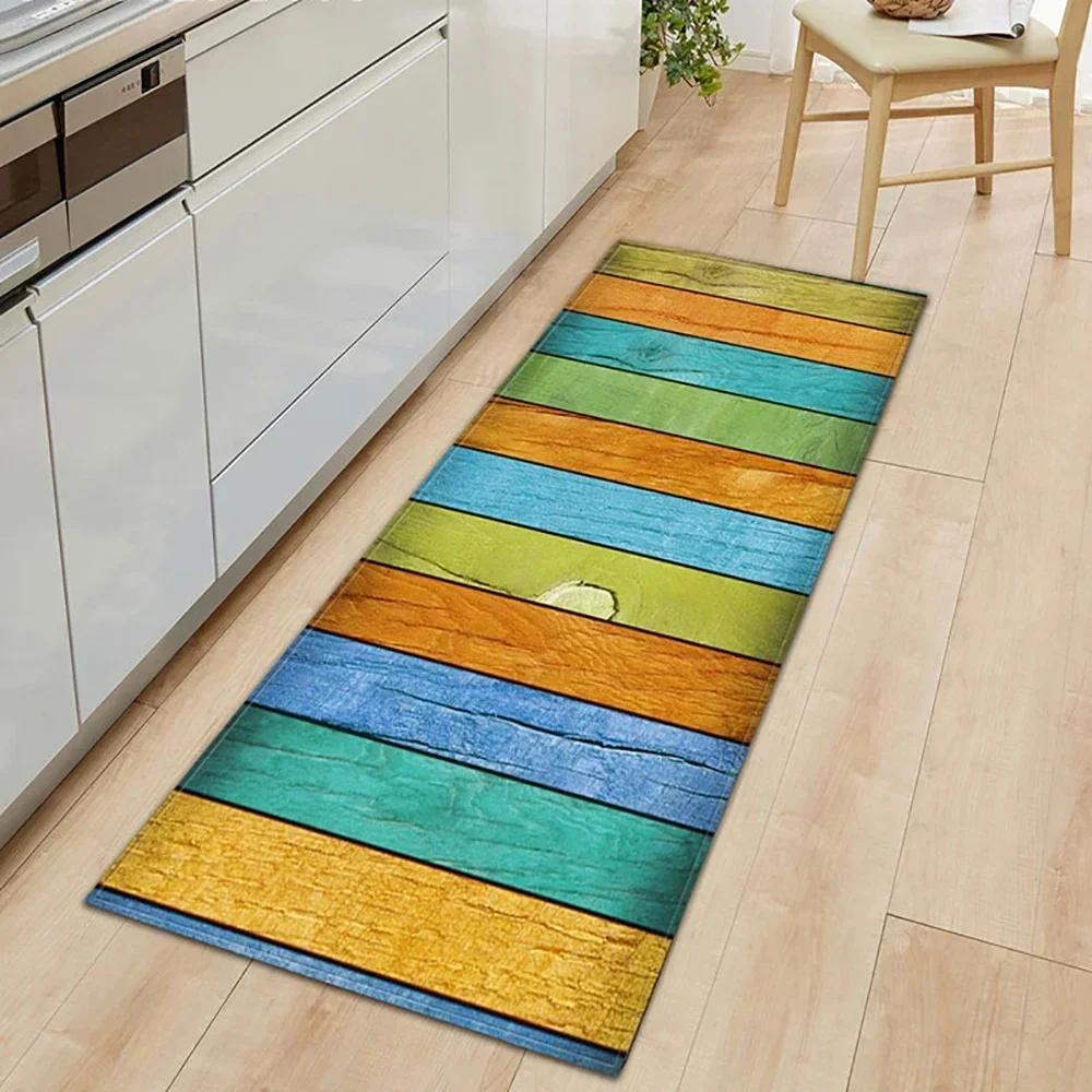 Wood Pattern Anti-Slip Kitchen Mat Absorbent Floor Rug for Bedroom Living Room Hallway Balcony Entrance Doormat