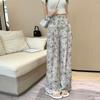 Ink Painting Trendy Brand Camellia Loose Wide-leg Pants New Retro High-waisted Pendant Chiffon Printed Casual Pants