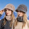 Winter Hat, Scarf Set, Velvet, Cold-proof and Warm Knitted Hat, Women's Hat with Brim, Ear Protectors, Wool Hat.