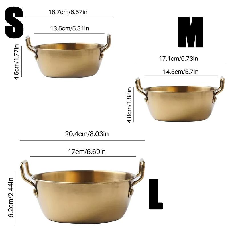 1/3PC Stainless SteelKorean Cuisine Bowl Salad Bowl Household Double Ear Snacks Plate Soup Bowl Durable Instant Noodle Bowls