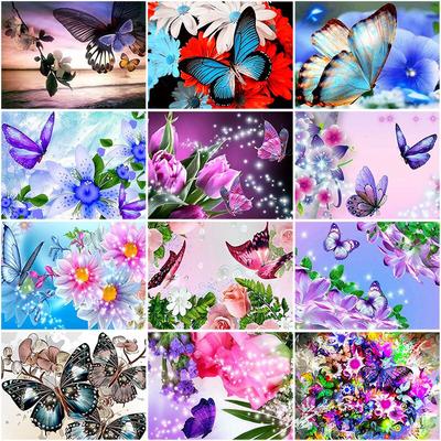 DIY 5D Diament Malarstwo Motyl Kwiat Pełny Okrągły Rhinestone Zwierząt Mozaika Cross Stitch