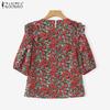 ZANZEA Women Summer Floral Print Casual Round Neck Short Sleeve Blouse